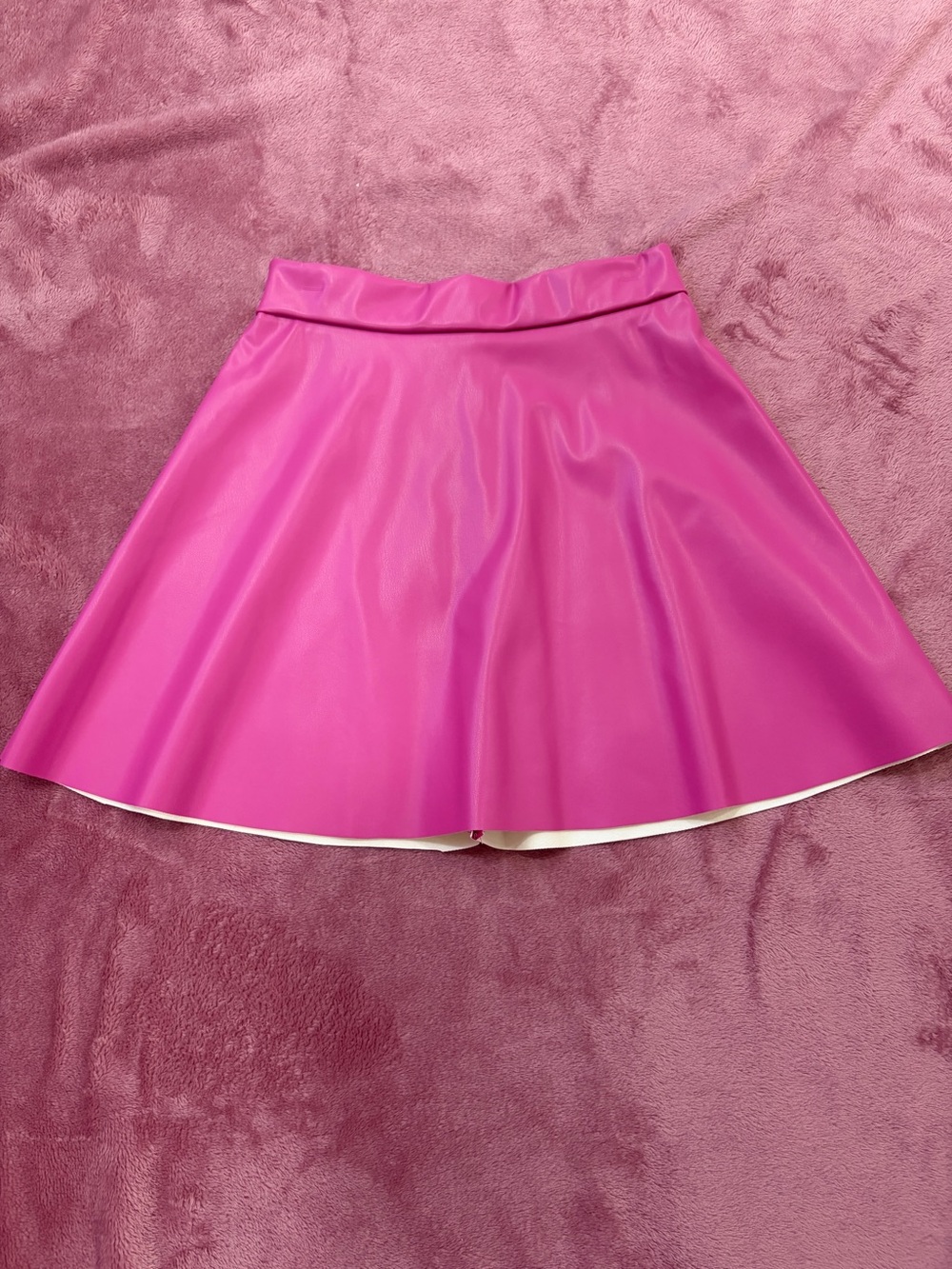 Women's Faux Leather Pink A-Line Mini Skirt
